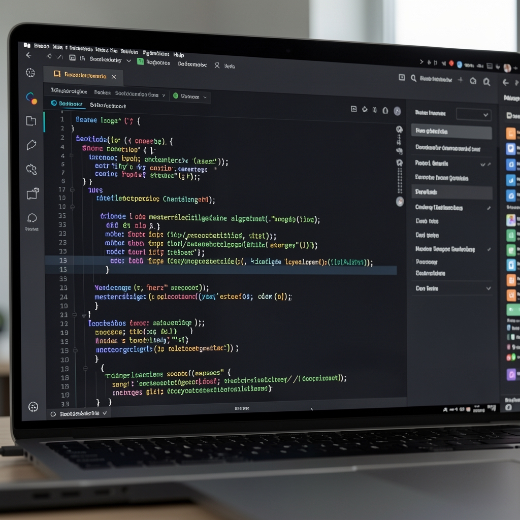 Python programozási kód mesterséges intelligencia algoritmushoz, sötét témájú kódszerkesztő képernyőn, adatfeldolgozás folyamata vizualizálva