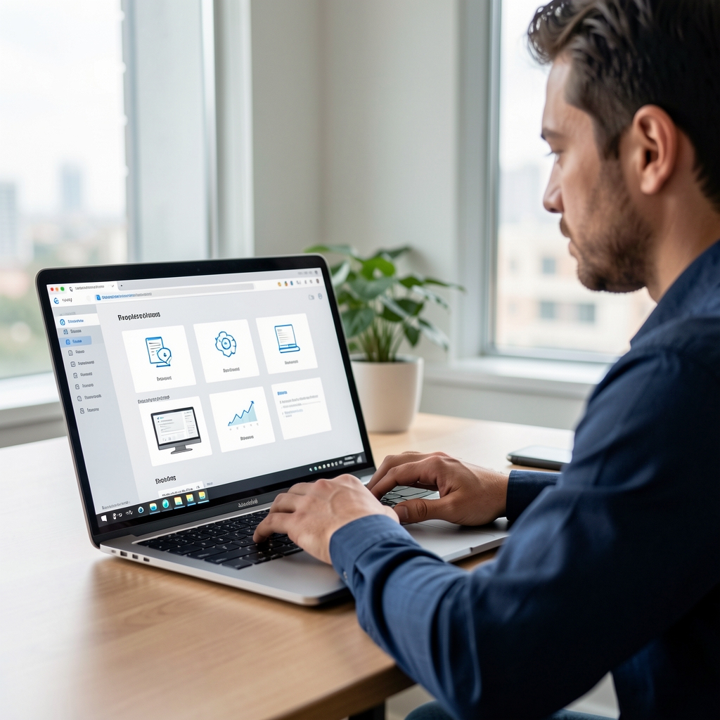 Microsoft Azure felhőszolgáltatás dashboard nyitva laptopon, IT szakember vizsgálja a mesterséges intelligencia eszközöket
